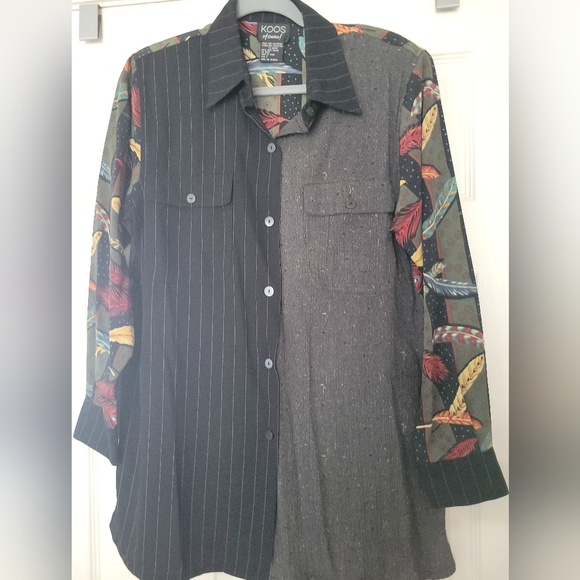 Koos of Course Shirt Women SMALL Blouse Button Front Art to Wear Feathers Pocket - Picture 1 of 3